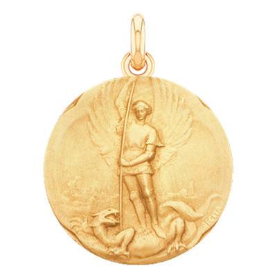 750/1000 Yellow Gold Saint Michael & The Dragon Medal, Diameter 15 mm to 20 mm - Becker