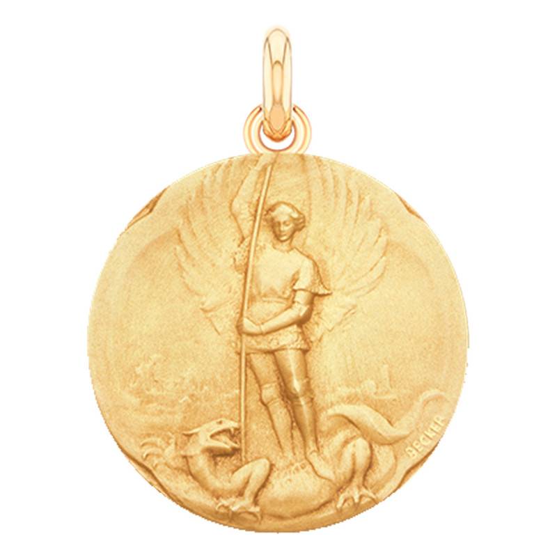 750/1000 Yellow Gold Saint Michael & The Dragon Medal, Diameter 15 mm to 20 mm - Becker