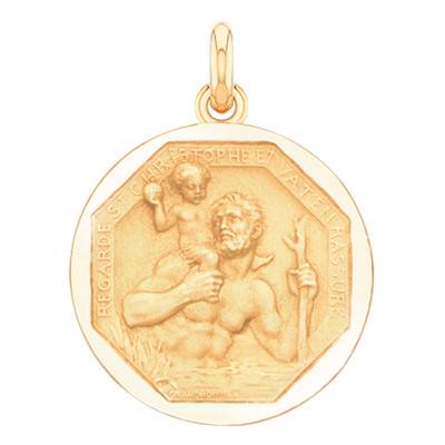 Octagonal 750/1000 Yellow Gold Saint Christopher Medal, Diameter 15 mm to 22 mm - Becker