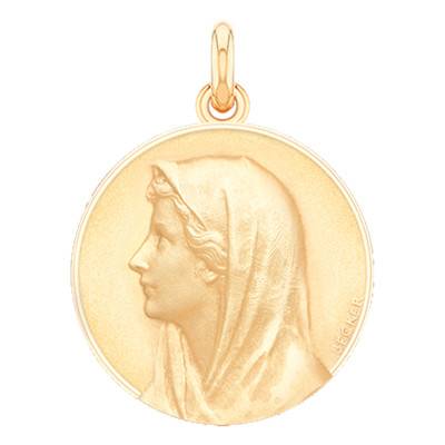 750/1000 Yellow Gold Round Veiled Virgin Medal, Diameter 10 mm to 28 mm - Becker