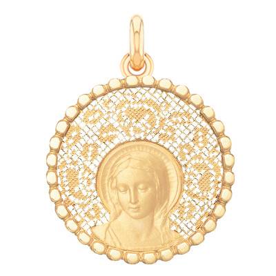 Médaille Vierge Amabilis Perlée Ajourée en Or Jaune 750, Diamètre 35 mm - Becker