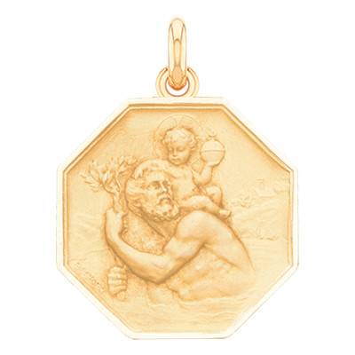 Médaille Octogonale Saint Christophe Or Jaune 750, Diamètre 15 mm à 20 mm - Becker