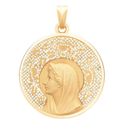Médaille Vierge Au Voile Ajourée en Or Jaune 750, Diamètre 40 mm - Becker