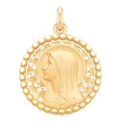 Médaille Vierge à l'Eglantier Perlée Or Jaune 750, Diamètre 22 mm - Becker