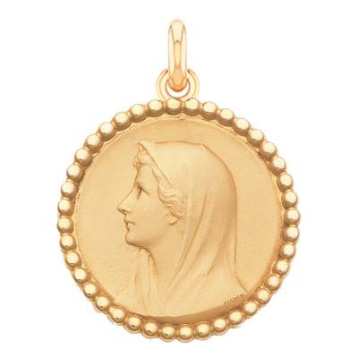 Médaille Vierge Au Voile Perlée Or Jaune 750, Diamètre 28 mm - Becker