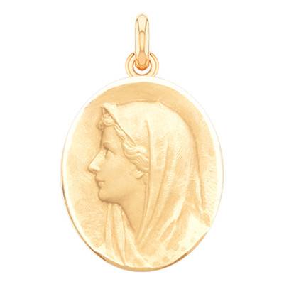 Médaille Ovale Vierge au Voile De Profil Or Jaune 750, 18 mm à 22 mm - Becker