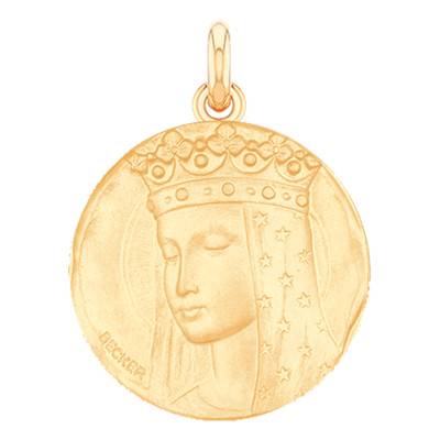 750/1000 Yellow Gold Veiled Virgin Medal, Diameter 15 mm to 22 mm - Becker