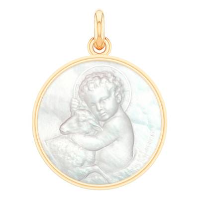 Médaille Enfant Jésus en Or Jaune 750 & Nacre, Diamètre 18 mm à 22 mm - Becker