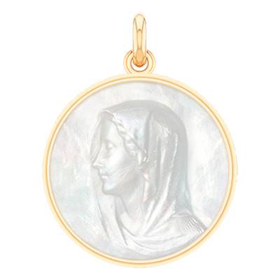 Médaille Vierge Regina Ronde Nacre & Or Jaune 750, Diamètre 18 mm à 22 mm - Becker