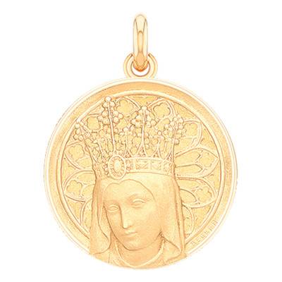 Médaille Vierge Couronnée Ronde Or Jaune 750, Diamètre 18 mm à 22 mm - Becker