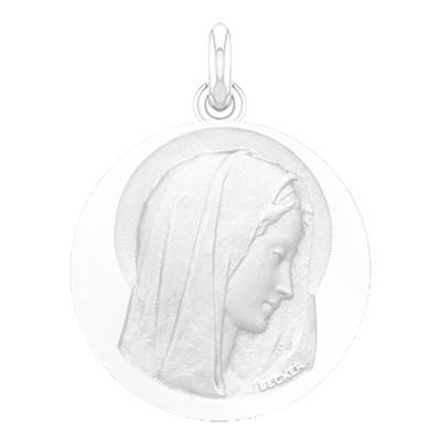 Médaille Vierge Virgo Dulcis Ronde Or Blanc 750, Diamètre 15 mm à 22 mm - Becker