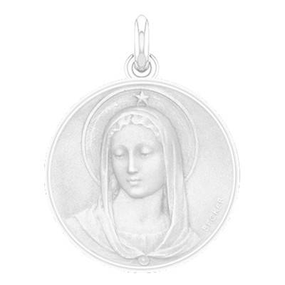 Médaille Vierge Maris Stella Ronde Or Blanc 750, Diamètre 16 mm - Becker