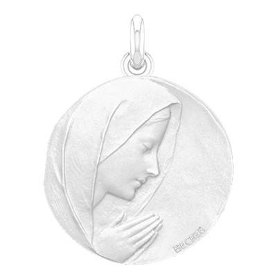 Médaille Vierge en Prière Or Blanc 750, Diamètre 15 mm à 22 mm - Becker