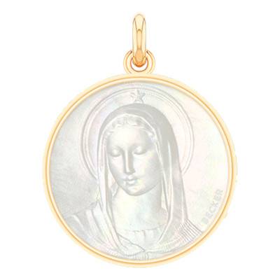 Médaille Vierge Maris Stella Nacre & Or Jaune 750, Diamètre 18 mm à 22 mm - Becker