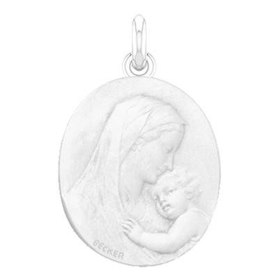 Médaille Vierge Maternité Ovale Or Blanc 750, Diamètre 18 mm à 22 mm - Becker