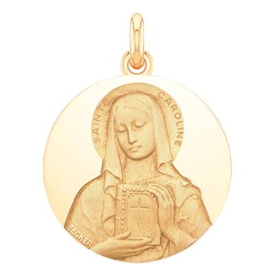 Médaille Sainte Caroline Or Jaune 750, Diamètre 15 mm à 20 mm - Becker