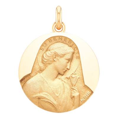 Médaille Sainte Bénédicte Or Jaune 750, Diamètre 15 mm à 20 mm - Becker
