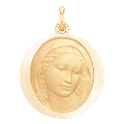 750/1000 Yellow Gold Round Florentine Virgin Mary Medal, Diameter 15 mm - Becker