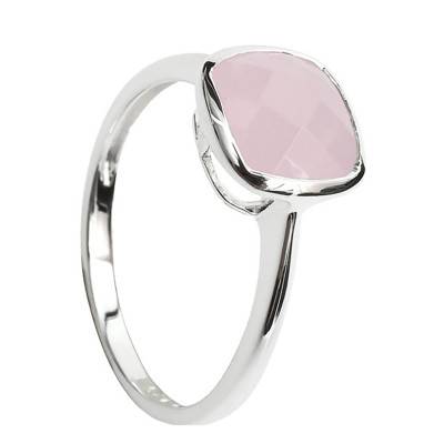 Sissi 925/1000 Rhodium-Plated Silver & Rose Quartz Ring, 11 x 11 mm - Clio Blue
