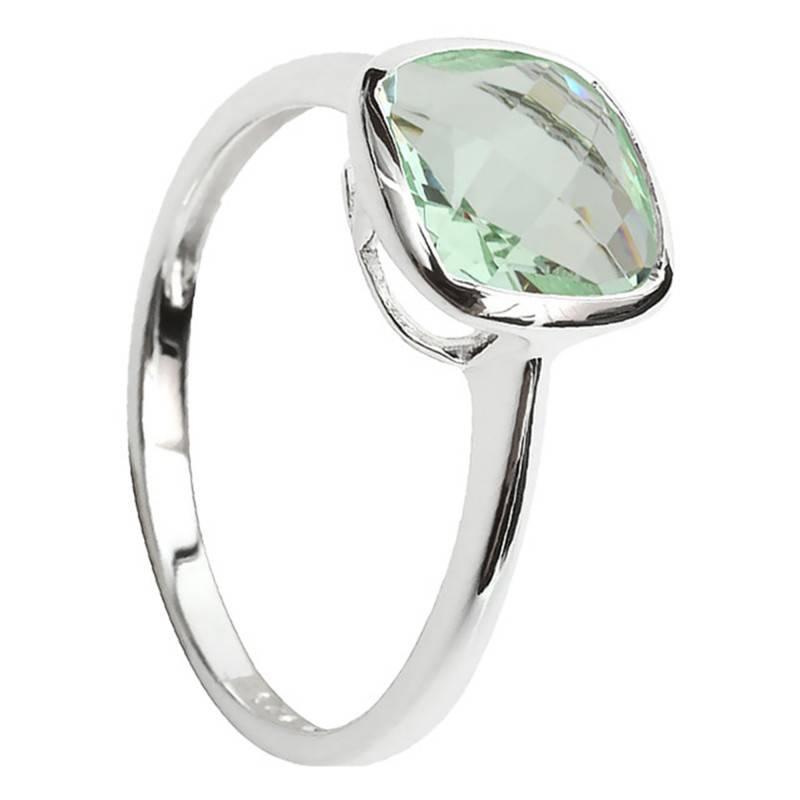 "Sissi 925 Rhodium-Plated Silver Green Amethyst Ring 11 x 11 mm" - Clio Blue