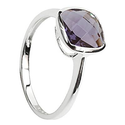 Sissi Rhodium-Plated 925 Silver & Amethyst Ring, 11 x 11 mm - Clio Blue