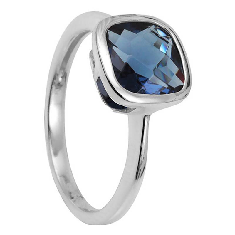 Sissi 925/1000 Rhodium-Plated Silver Sapphire Blue Ring, 11 x 11 mm - Clio Blue