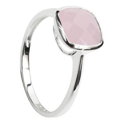 Rhodium-Plated 925 Silver & Rose Quartz Sissi Ring, 8 x 8 mm - Clio Blue