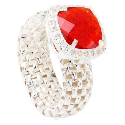 925 Silver White & Red Stone Ring - Clio Blue
