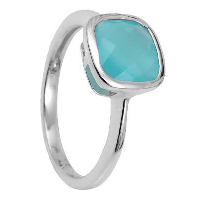 Bague Sissi Argent rhodié Bleu Pacifique 11 x 11 mm - Clio Blue