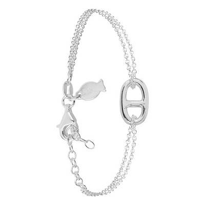 Silver 925 Double Mariner Chain & Company Bracelet, Length 15.5 cm - Clio Blue