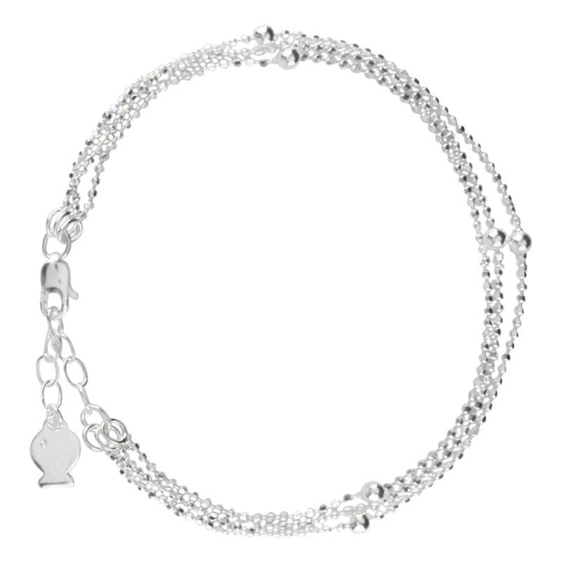 925 Silver Triple Bead Chain Nina Bracelet, Length 15.5 cm to 18.50 cm - Clio Blue