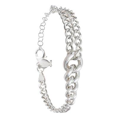 Bracelet Mouna Maille Gourmette Asymétrique en Argent, 16 cm à 19 cm - Clio Blue