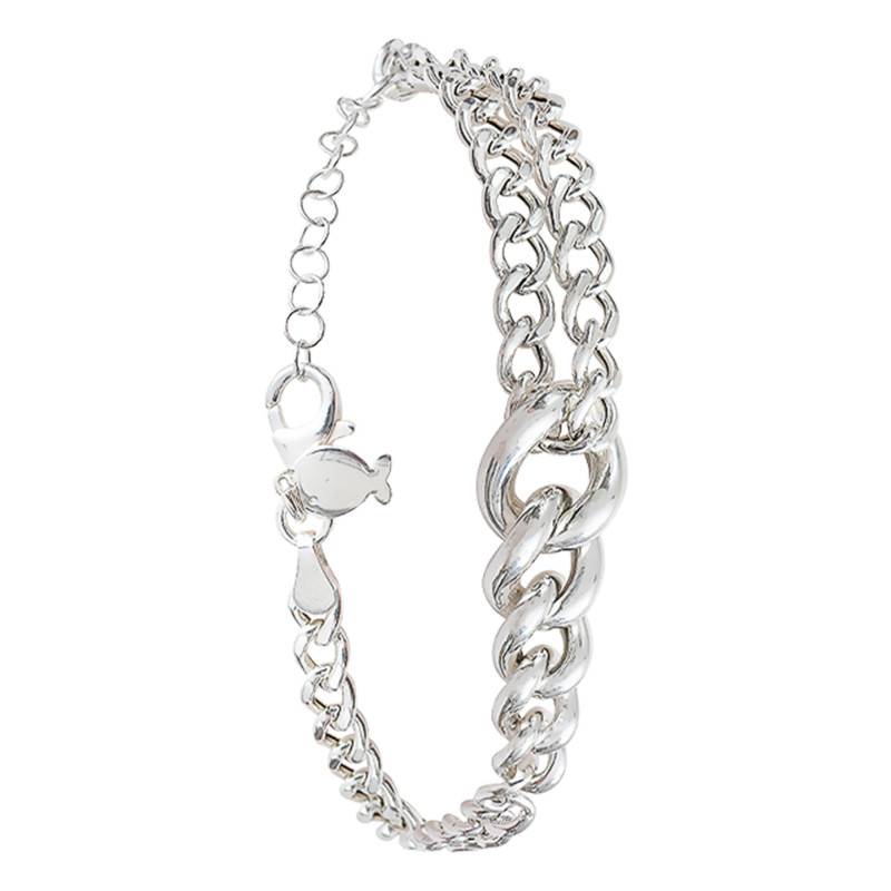 925 Silver Mouna Asymmetric Curb Chain Bracelet, 16 cm to 19 cm Length - Clio Blue