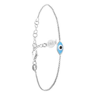 925 Sterling Silver & Enamel Evil Eye Bracelet, Length 15.5 cm to 19.5 cm, Width 0.80 mm - Clio Blue