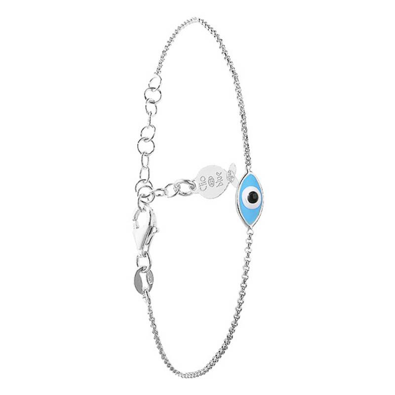 925 Sterling Silver & Enamel Evil Eye Bracelet, Length 15.5 cm to 19.5 cm, Width 0.80 mm - Clio Blue