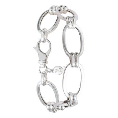 925 Silver Oval Link Bracelet, 19 cm Length - Clio Blue