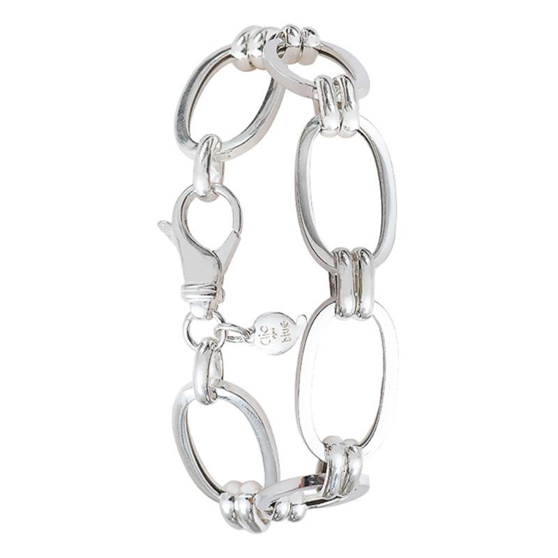 925 Silver Oval Link Bracelet, 19 cm Length - Clio Blue