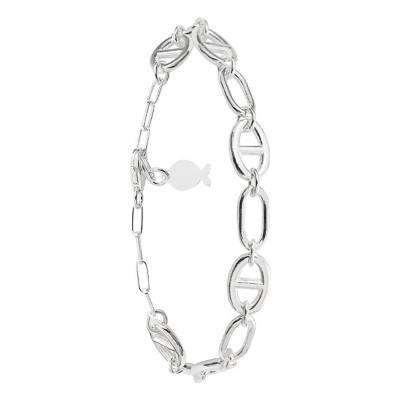 Bracelet Marina Maille Marine & Ovale en Argent, Longueur 17 cm à 20,50 cm - Clio Blue