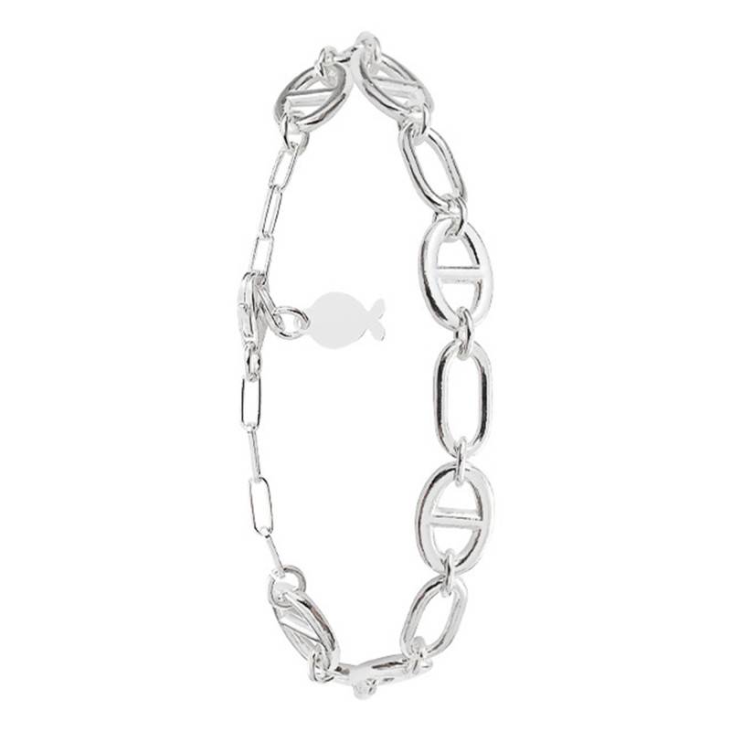 Marina Silver 925 Mariner & Oval Link Bracelet, Length 17 cm to 20.50 cm - Clio Blue
