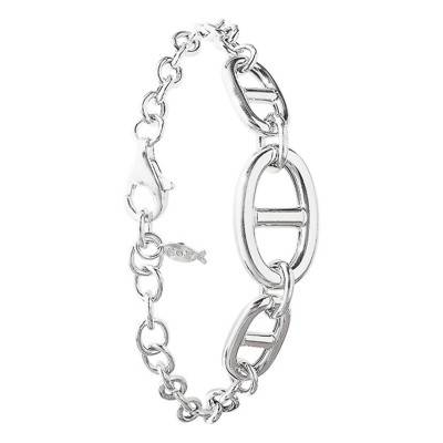 925 Sterling Silver Triple Mariner Chain Bracelet, Length 21 cm, Width 6 mm to 14.50 mm - Clio Blue
