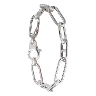 925 Silver Mariner Chain & Rectangle Link Bracelet, Length 19.5 cm - Clio Blue