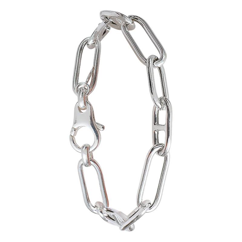 925 Silver Mariner Chain & Rectangle Link Bracelet, Length 19.5 cm - Clio Blue