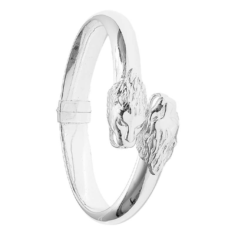 925 Silver Lion Head Bangle, Diameters 6 cm and 6.50 cm, Width 1.20 cm - Clio Blue