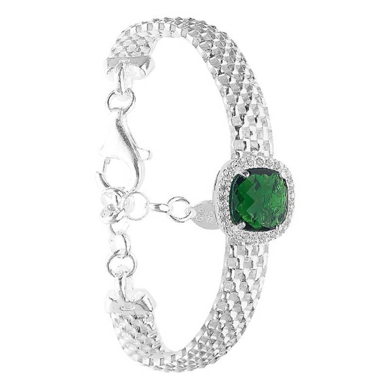 Sira 925 Sterling Silver & Green Stone Bracelet, Length 16.5 cm to 20 cm - Clio Blue