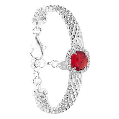 925 Silver & Ruby Red Stone Sira Bracelet, Length 16.5 cm to 20 cm - Clio Blue