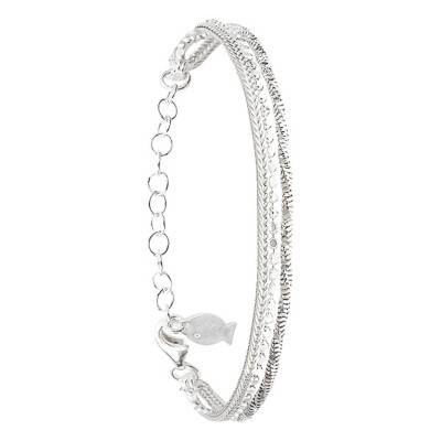 925 Sterling Silver & White Stone Triple Chain Bracelet, Length 15 cm to 20 cm - Clio Blue