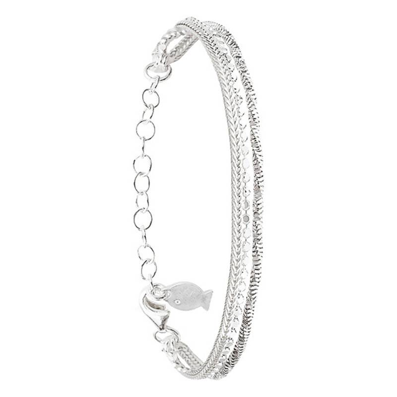 925 Sterling Silver & White Stone Triple Chain Bracelet, Length 15 cm to 20 cm - Clio Blue