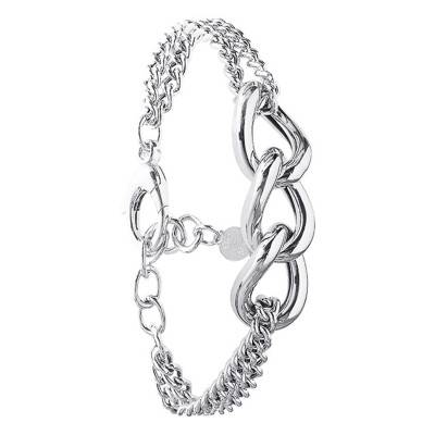 925 Silver Double Curb Chain Bracelet, Length 17 cm to 20 cm - Clio Blue