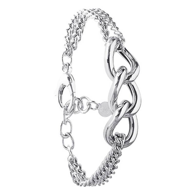 925 Silver Double Curb Chain Bracelet, Length 17 cm to 20 cm - Clio Blue
