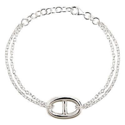925 Silver Mariner Chain Double Chain Bracelet, Length 18.5 cm to 23.5 cm - Clio Blue